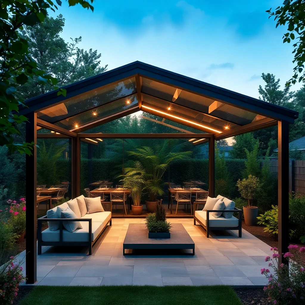 Modern Glass-Enclosed Pavilion (Sleek Design with Weather Protection)